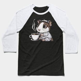 printed design of a guinea pig sipping a cup of coffee, cute cartoon style Baseball T-Shirt